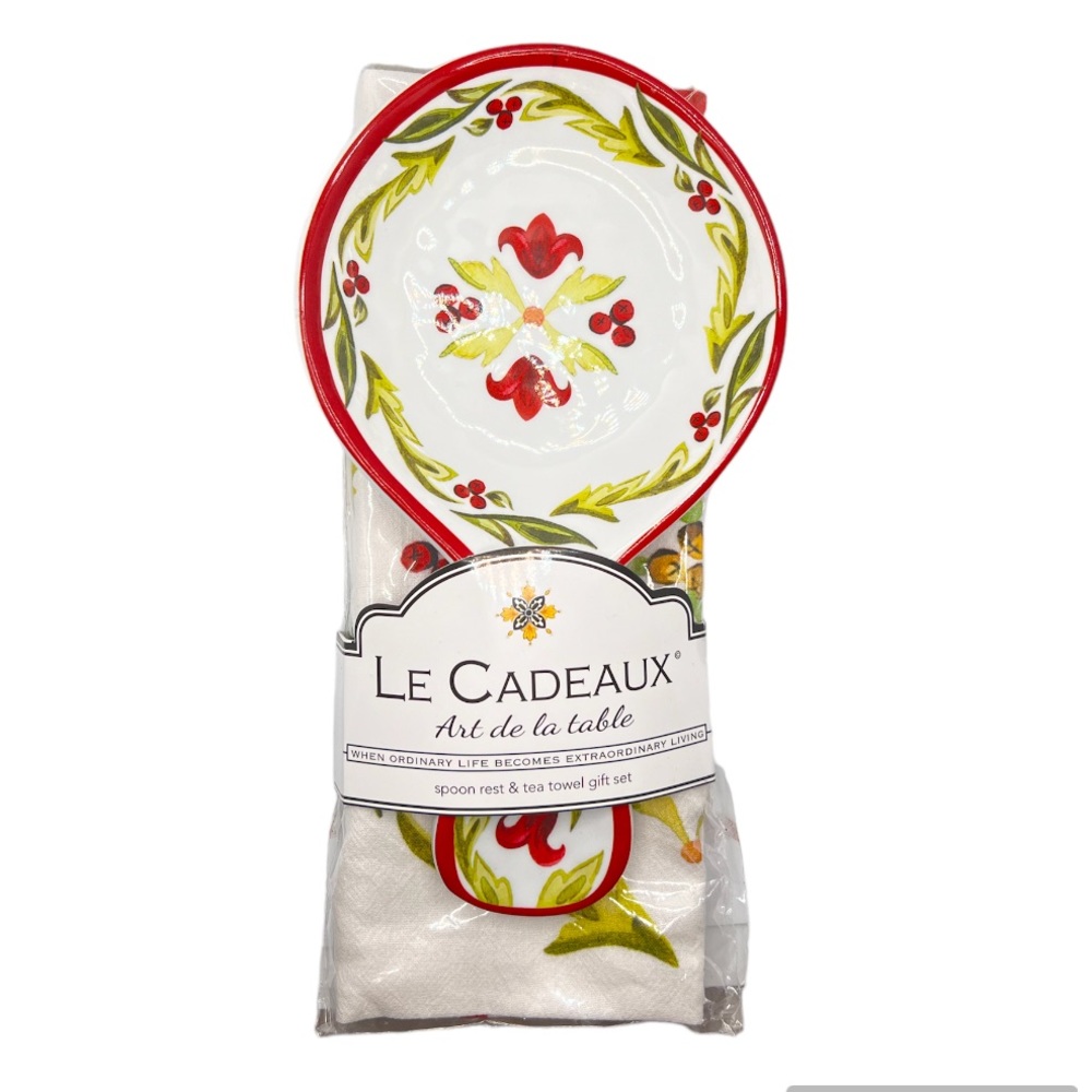 Le Cadeaux Art de La Table Vischio Melamine Spoon Rest & Tea Towel Set Floral